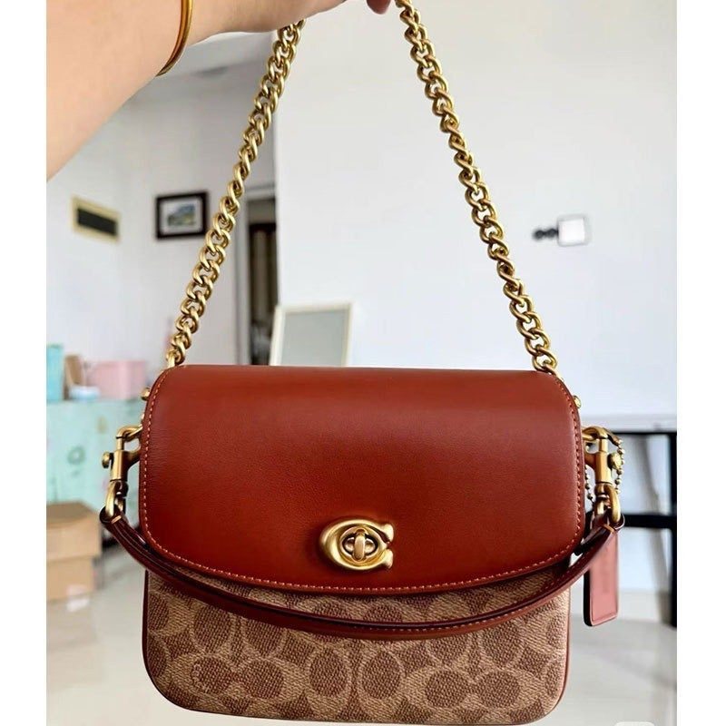 Cassie-Style Vintage Messenger Crossbody Bag in Brown Monogram — front view