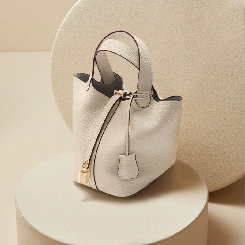 Classic Cowhide Bucket Bag in Orange — interior view