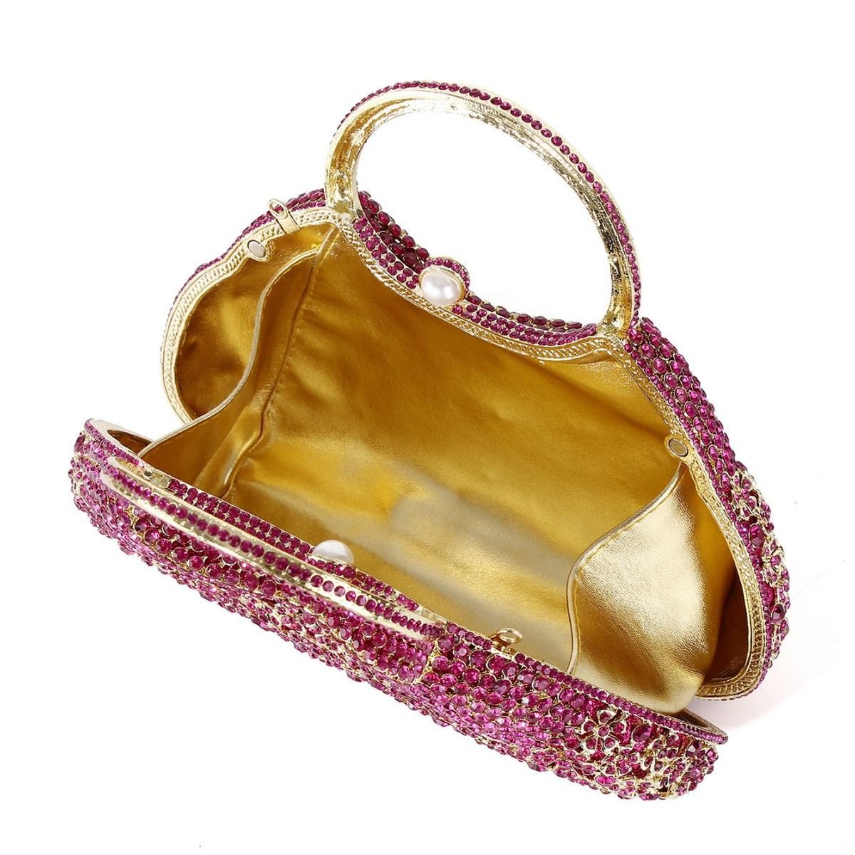 Full-Crystal Evening Clutch Bag in Magenta — interior view