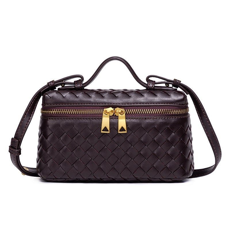 Handwoven Lunch Box Crossbody Bag in Black — front view