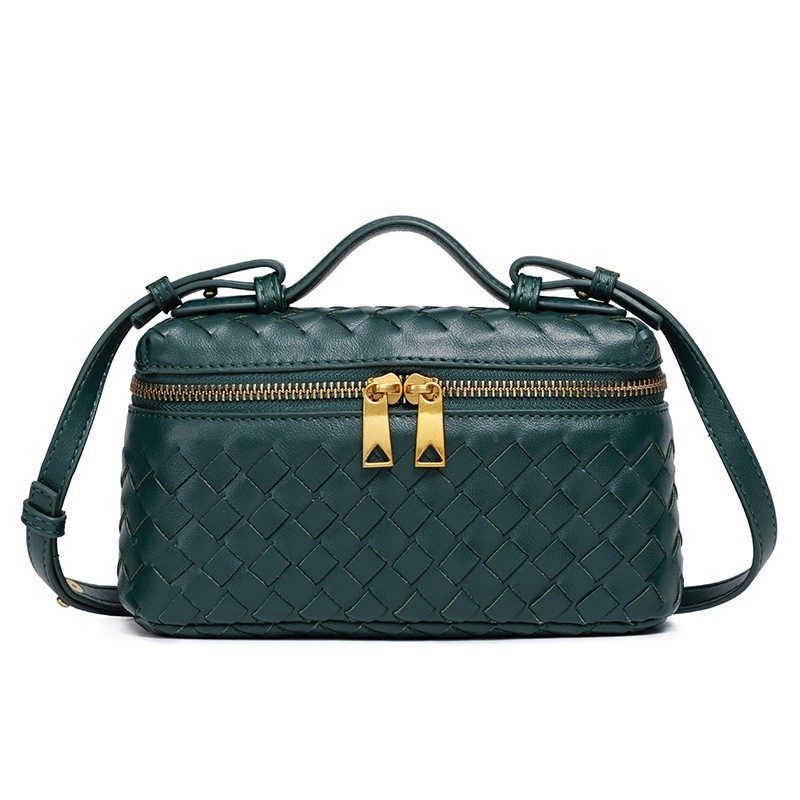 Handwoven Lunch Box Crossbody Bag in Black — side angle