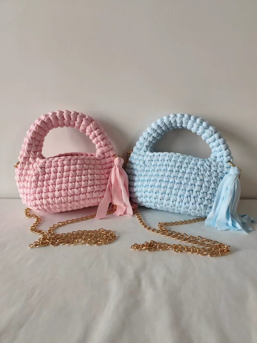 Handwoven Macaron Color-Block Tassel Bag in Macaron Color-Block — back view