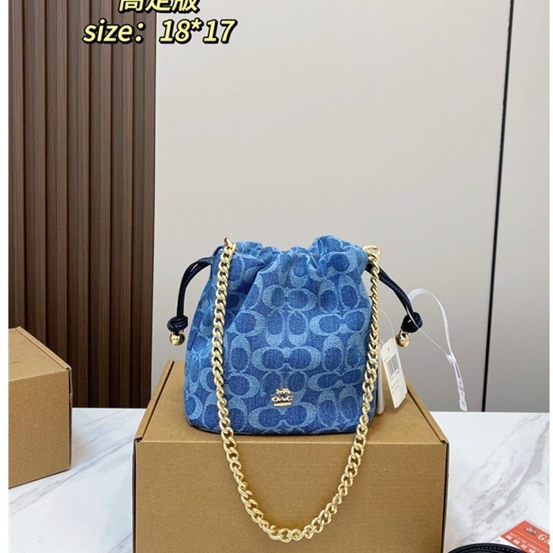 Leather Chain-Strap Bucket Crossbody Bag in Classic — styling photo