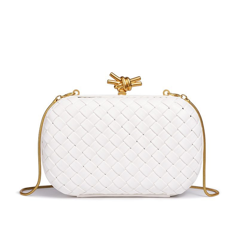 Light-Luxury Woven Chain Evening Box Bag in Black — interior view