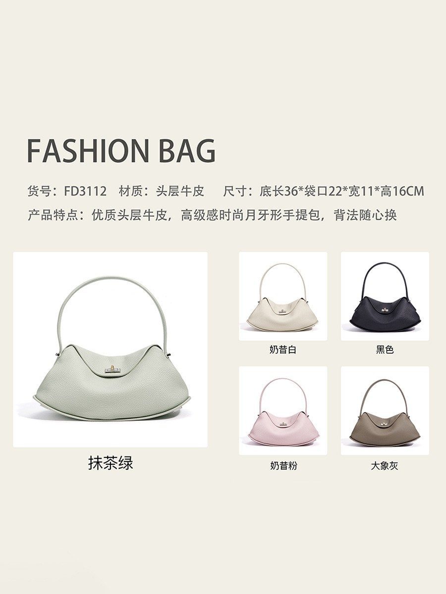 Lychee-Grain Genuine Leather Underarm Bag in Black — back view