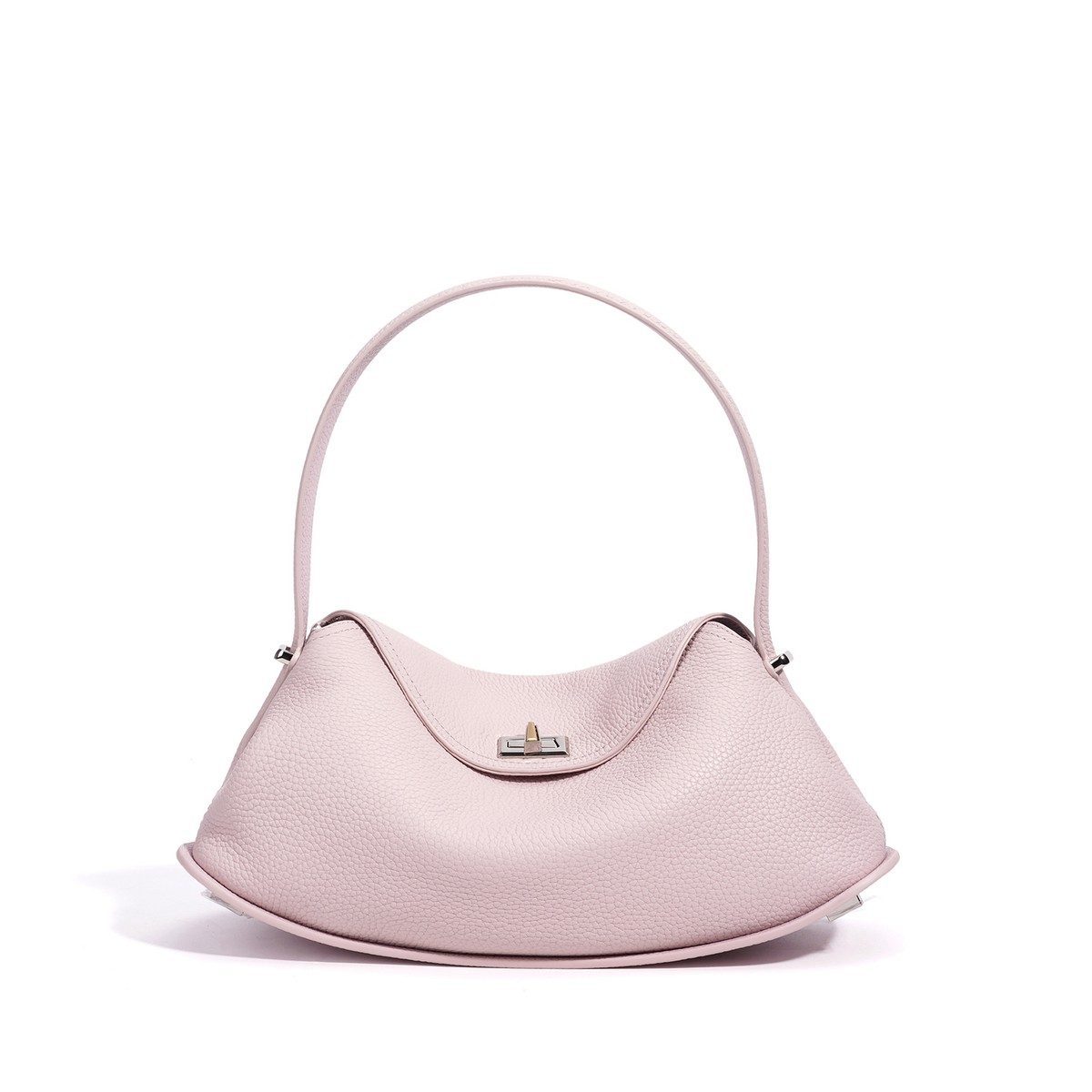 Lychee-Grain Genuine Leather Underarm Bag in Black — styling photo