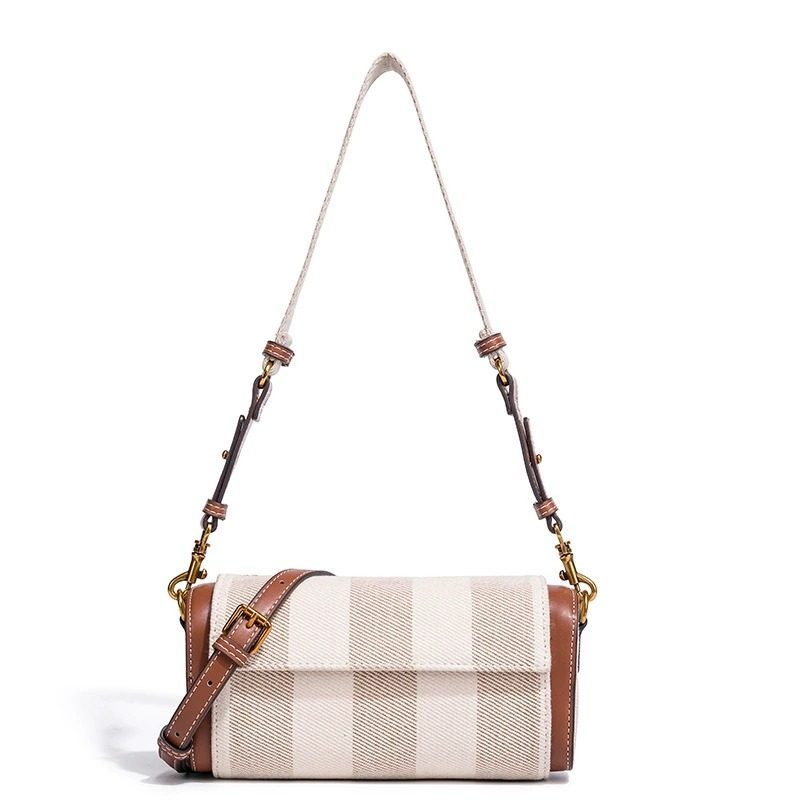 Plaid Baguette Pillow Bag in Cream White Plaid — front view