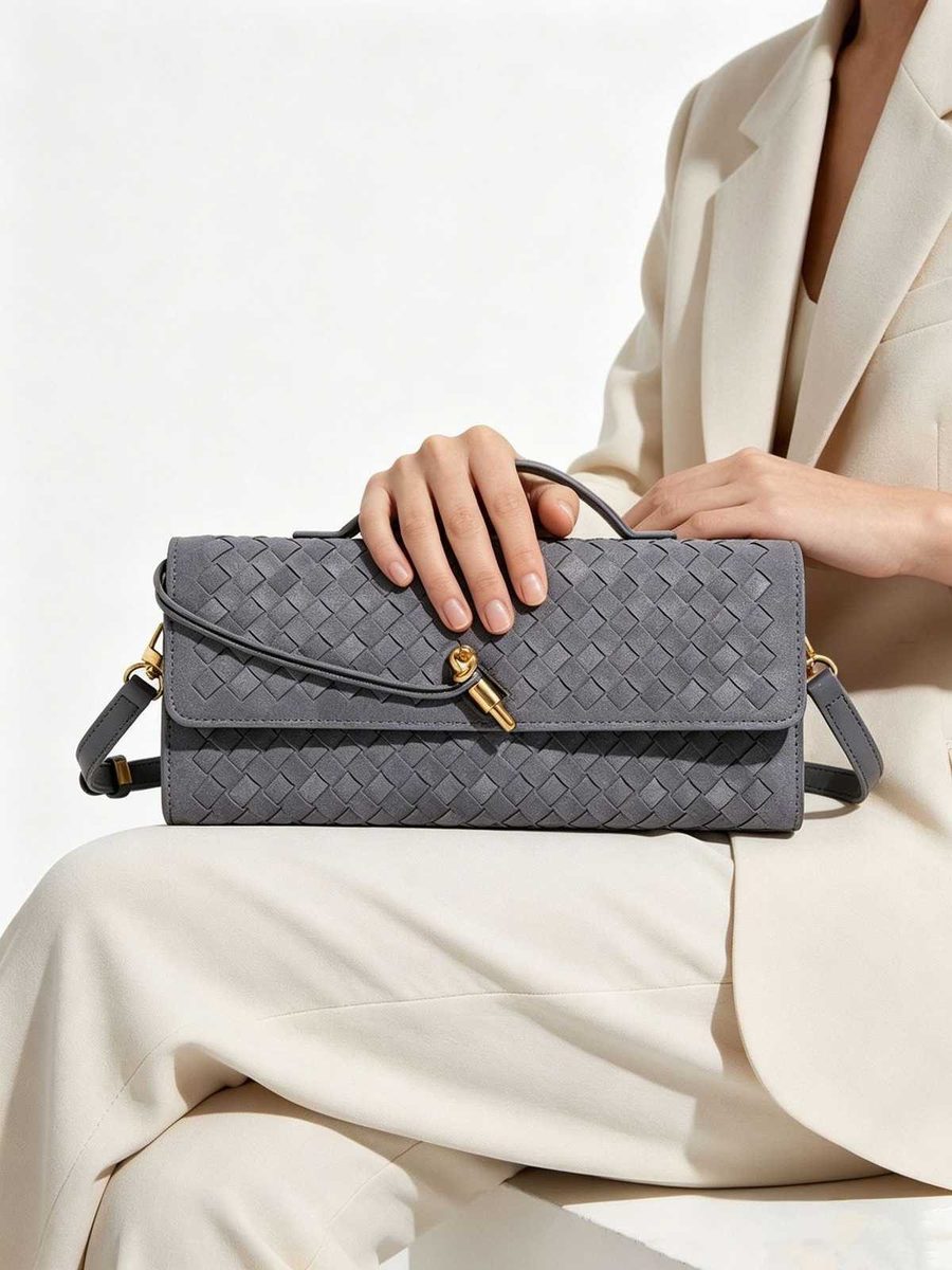 Retro Frosted Baguette Evening Clutch in Coffee — front view
