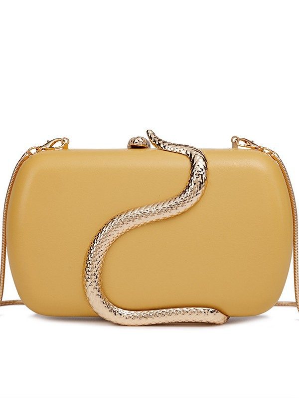 Rhinestone Evening Clutch Bag in Brown Snake — front view