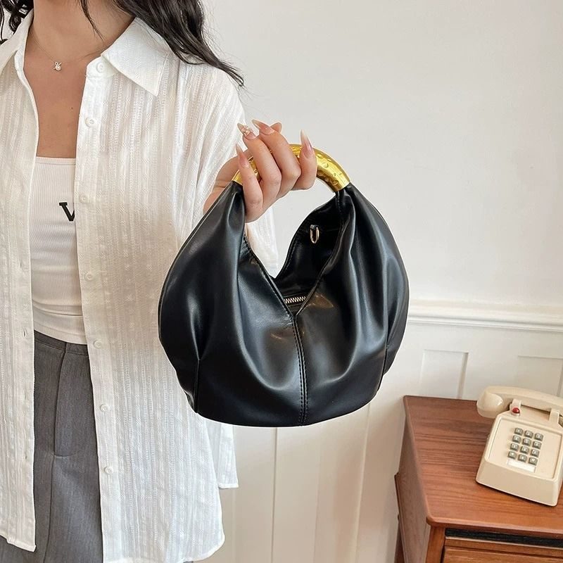 Ruched Gold-Handle Shoulder Bag