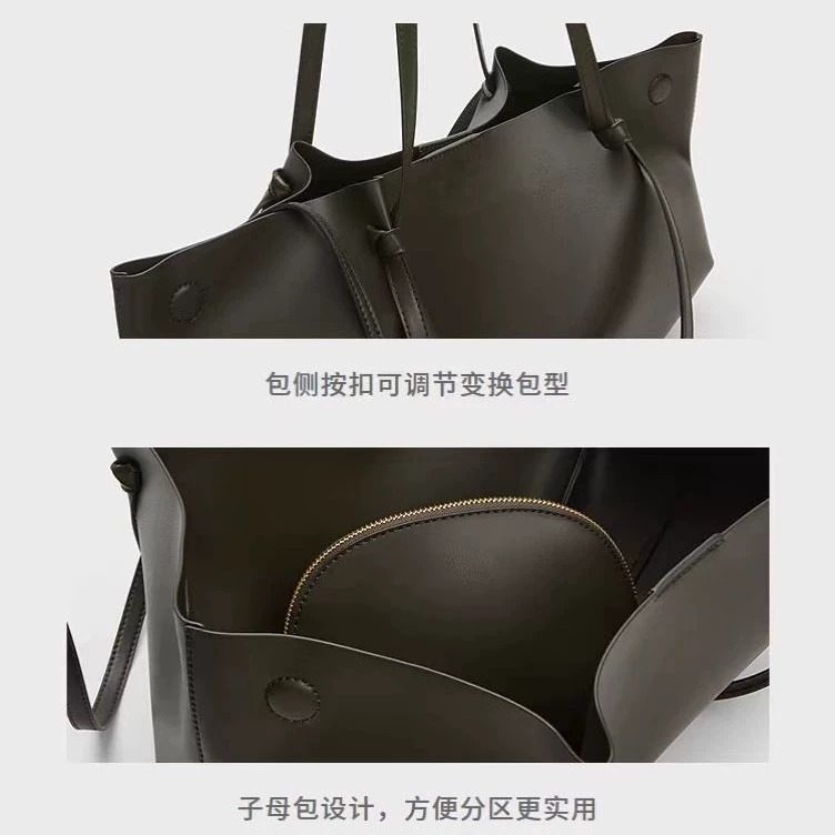 Wrinkled Leather Tote Bag in Dark Coffee — back view